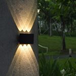 Outdoor wall lamp on exterior wall with warm beam effect