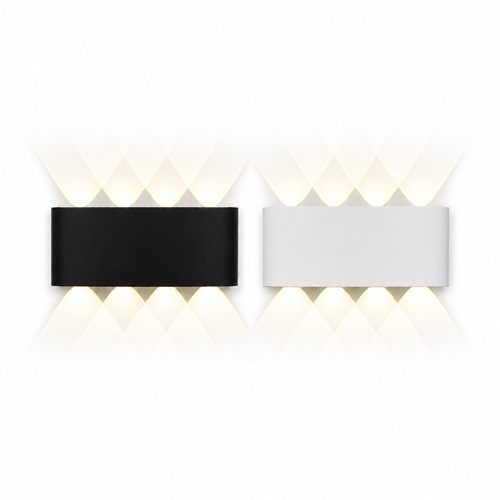 Exterior Wall Light Black and White Black and white exterior wall light with warm criss-cross beam