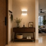 White outdoor wall light used as entrance wall light in Singapore home