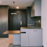 Astrid LED pendant light installed in Singapore condo above compact dining counter