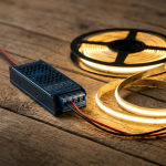 LED strip driver connected to warm white COB LED strip light