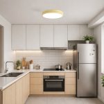LED round ceiling light in lemon cream finish installed in modern HDB kitchen with slim design and even ambient lighting