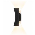 Black outdoor wall light on the wall with warm up-and-down beam