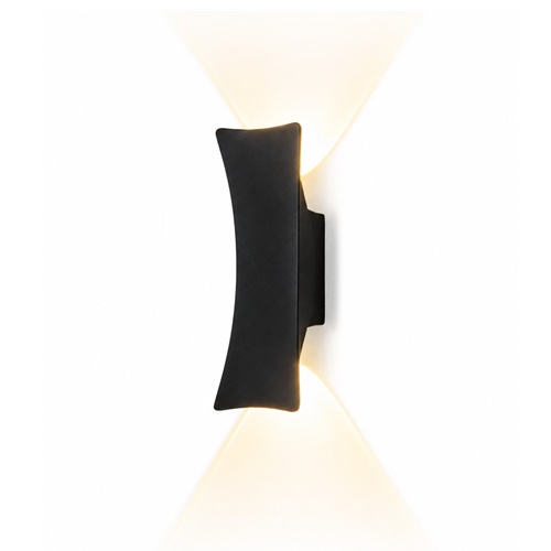 Black outdoor wall light on the wall with warm up-and-down beam