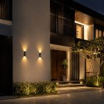 Exterior wall light creating light on the wall for modern home facade