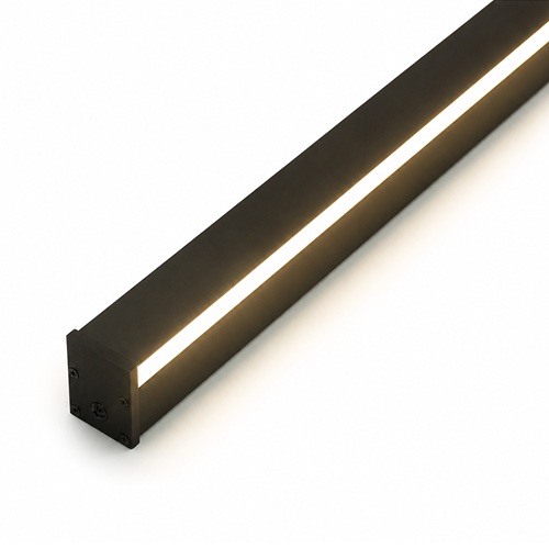 Close-up of black aluminium linear wall light with slim LED channel