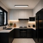 black rectangle kitchen light in modern Singapore HDB kitchen