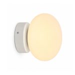 Lysa frosted glass round wall sconce on white background