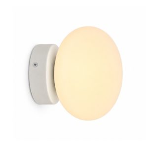 Lysa frosted glass round wall sconce on white background