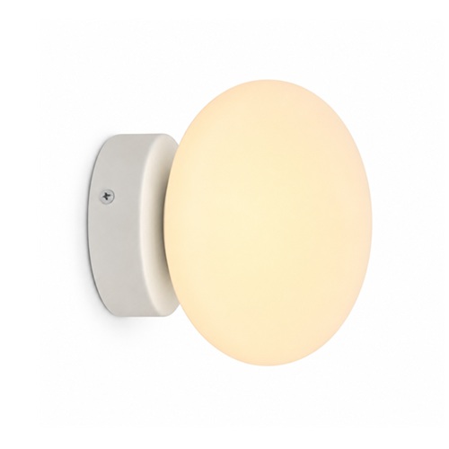 Lysa frosted glass round wall sconce on white background