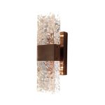 Crystal rose gold wall sconce with textured glass panels and rose gold hairline aluminium finish