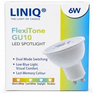 gu10 Liniq FlexiTone LED spotlight bulb packaging