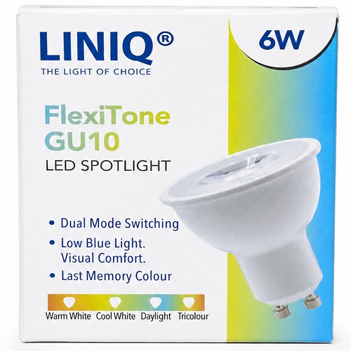 gu10 Liniq FlexiTone LED spotlight bulb packaging