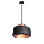 Modern pendant light in black with rose gold inner finish for dining or kitchen island