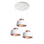 Modern hanging lights in white and matt rose gold with 3-light round plate design for dining table