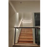 LED strip COB 3000K warm white installed along staircase handrail