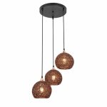 Mid century pendant light with three Copper Latte shades on round ceiling mount
