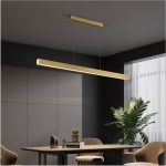 Linear pendant light installed above modern dining table