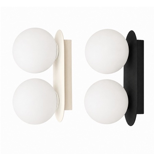 Pearl black and white wall with light frosted glass balls