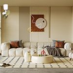 Point One Storm ceiling fan corner in white and pinewood blade installed in a modern living room