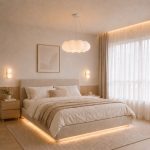 Bedroom pendant light in warm wabi sabi HDB bedroom