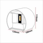 Round wall light for outdoor dimensions 135mm by 100mm by 115mm