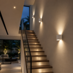 White round wall light for outdoor stairway wall