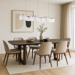 Seraphina dining table light pendant in minimalist dining room above dark wood table