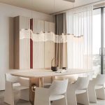 Seraphina dining table light pendant in bright modern dining room with long table