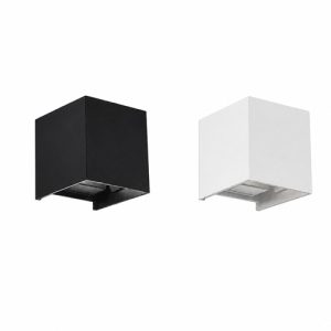 Square outdoor wall light in black and white casing