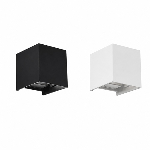 Square outdoor wall light in black and white casing