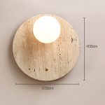 Stone round wall light dimensions — 30cm diameter disc and 10cm frosted glass globe size guide