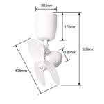 Point One Storm white corner ceiling fan dimensions with 16 inch blade size and compact body measurements