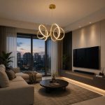 Gold light pendant in modern Singapore living room
