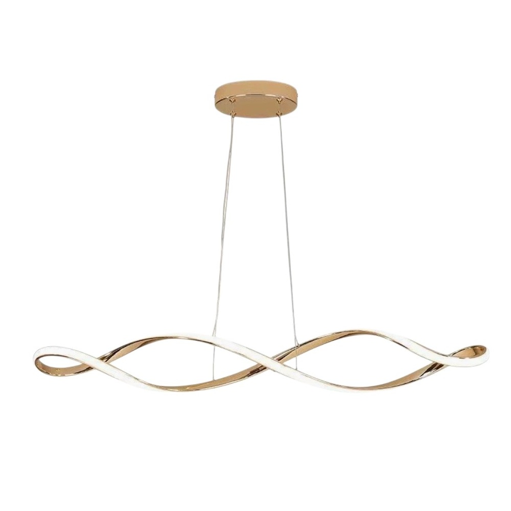 Auralis pendant ceiling lights in gold finish with sculptural wave design and built-in LED diffuser