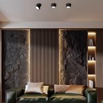 Black surface mounted downlight rotatable LED ceiling lights installed in modern living room ceiling