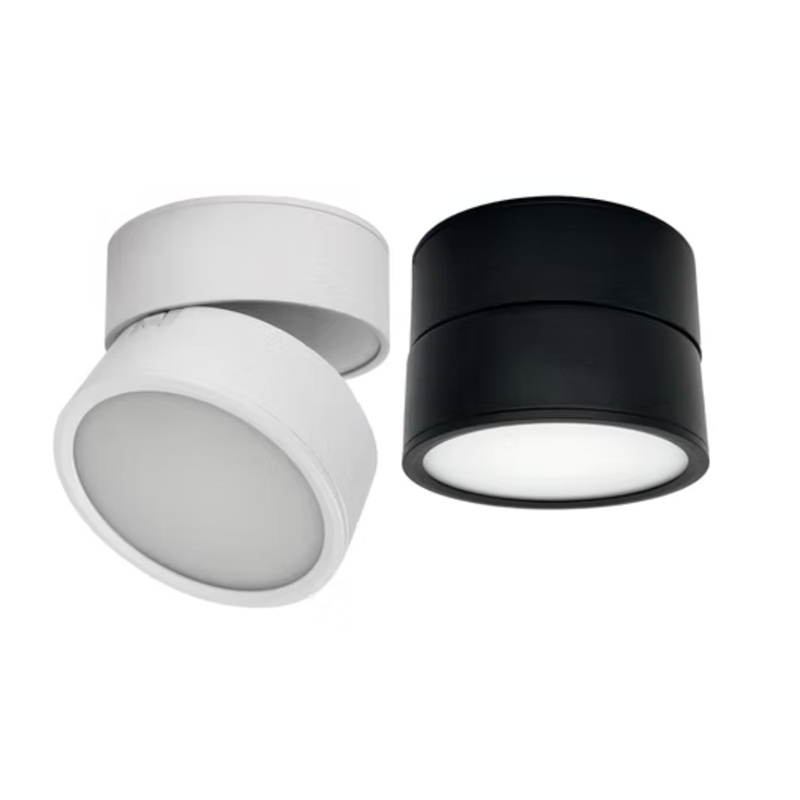 Rotatable Tiltable Surface Mounted Downlight – Single Surface mounted downlight rotatable tiltable single LED ceiling light in black and white aluminium housing