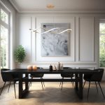 Auralis gold LED pendant ceiling lights above a modern dining table in a bright elegant interior