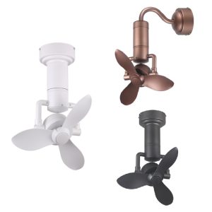 Acorn DC360 corner fan in white, black and sand gold with ceiling mount and wall mount options