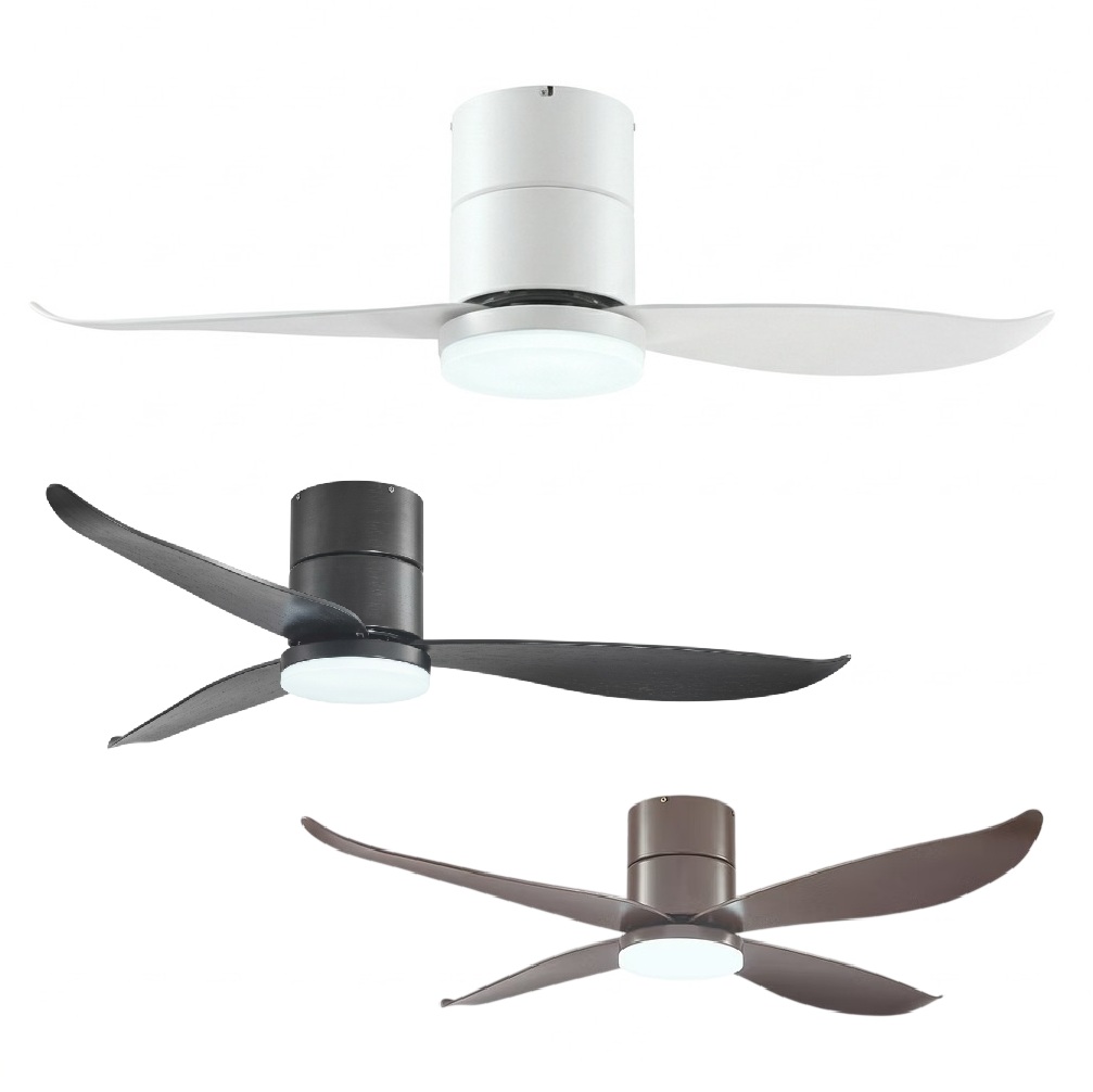 Bestar Falcon contemporary ceiling fans in white, black and mocha with 2-blade, 3-blade and 4-blade options and LED ceiling fan light