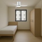Bestar Falcon white 3 blade contemporary ceiling fan with light installed in an HDB BTO bedroom