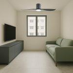 Bestar Falcon black 2 blade contemporary hugger ceiling fan with light installed in a modern living room