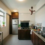 Mowe Atlas ceiling mount corner fan in bronze installed in HDB kitchen