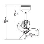 Mowe Atlas corner fan ceiling mount dimensions 16 inch height 57cm