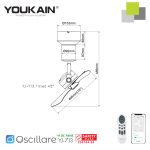 Youkain YJ-713 small corner fan measurement drawing with 16 inch blade span and 489mm height