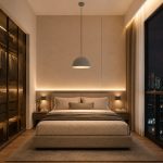 Bedroom pendant lights in high ceiling condo bedroom