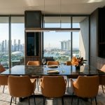 dining room table pendant light above luxury dining table in Singapore condo