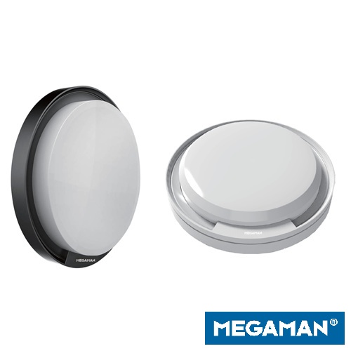 Megaman round bulkhead light in black and white – IP65 outdoor ceiling wall light for balcony and car porch