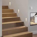 Recessed staircase light installed flush on timber stair wall, warm white 3000K