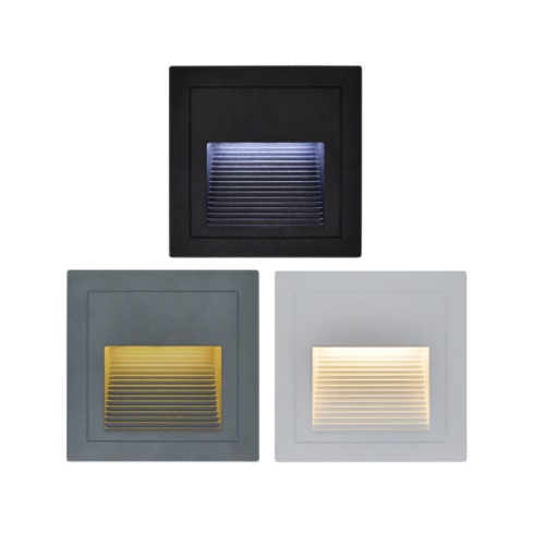 LED step lights in black, grey, and white colours with warm white LED